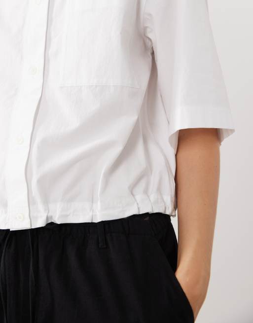 ARKET short sleeved pure cotton shirt with drawstring waist in white, 4 of 4