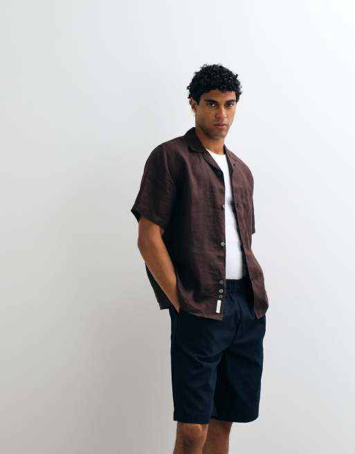 ARKET - Short van linnenmix met trekkoord in blauw, 2 van 5