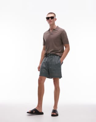 Shorts aus Leinen in Khakigrün mit Tunnelzug Grün 54