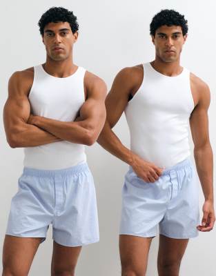Shorts in Blau und Weiß kariert, 2er-Pack Blau 52