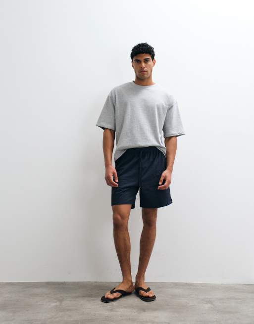ARKET - Shorts van gekreukte seersucker in marineblauw, 2 van 5