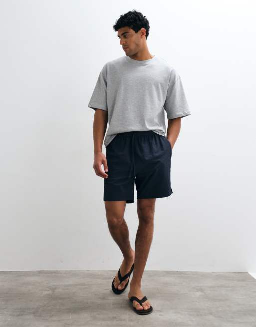 ARKET - Shorts van gekreukte seersucker in marineblauw, 4 van 5