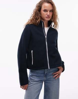 Arket Sleek Fleece Jacket With Zip Front In Blue