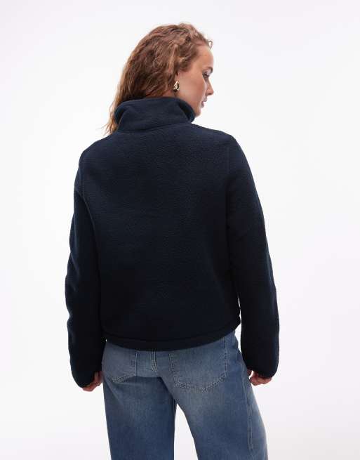 ARKET sleek fleece jacket with zip front in navy blue, 4 of 4