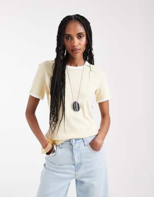 Arket Slim Fit Ribbed T-shirt With Trim In Neutral