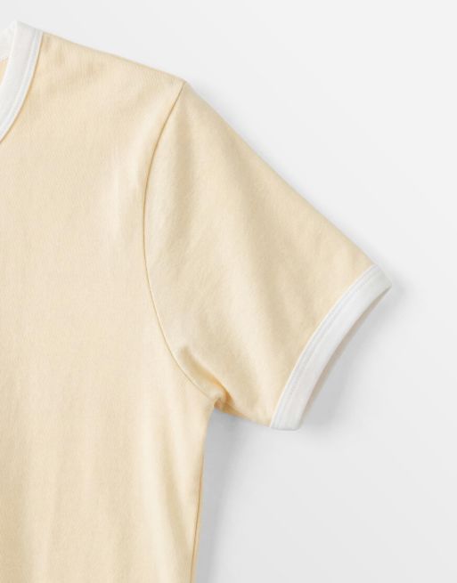 ARKET slim fit ribbed t-shirt with trim in butter yellow, 9 of 9