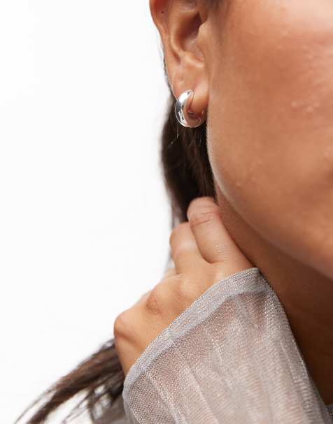 ARKET small chunky huggie hoop earrings in silver plated brass - view 1