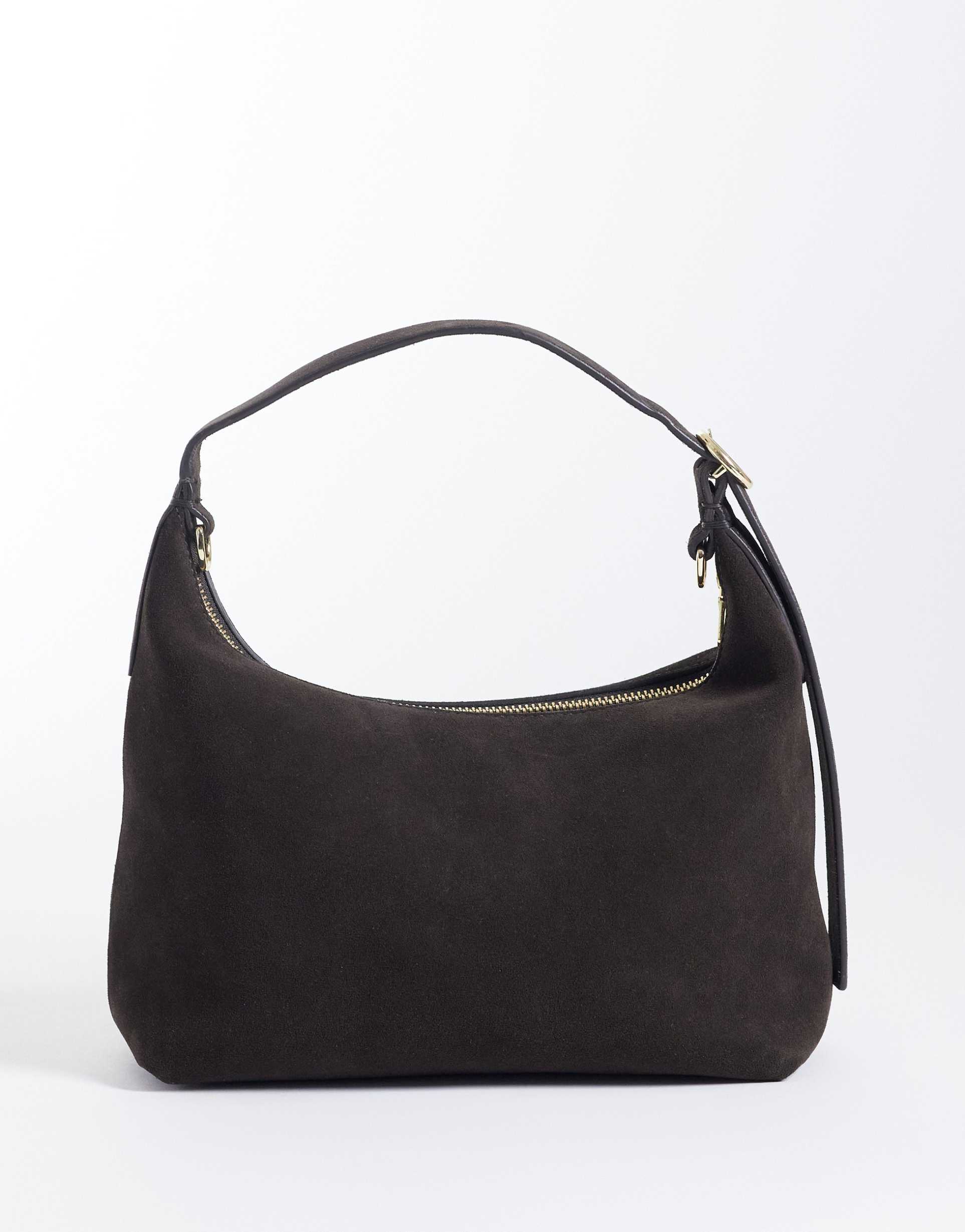 arket small pure suede leather detachable cross body tote bag in dark brown