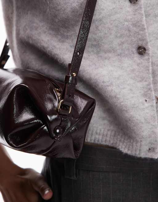 ARKET small soft leather square cross body bag in burgundy