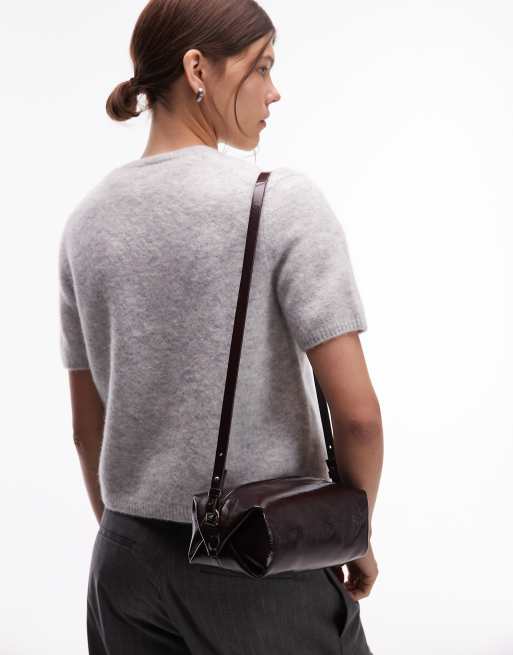ARKET small soft leather square cross body bag in burgundy
