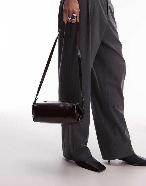 ARKET small soft leather square cross body bag in burgundy