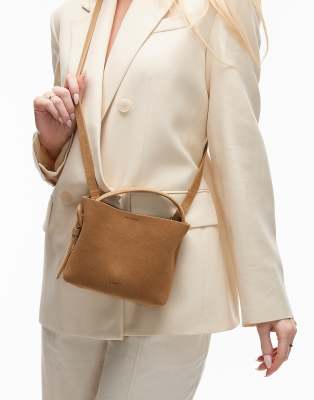 Arket ARKET pure suede small cross body bag with side buckle detail in beige-Neutral