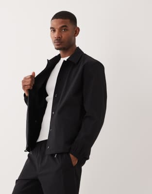 snap front overshirt in black - part of a set