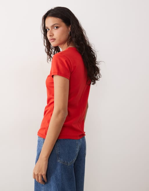 ARKET Snow stretch slim t-shirt in red, 4 of 4