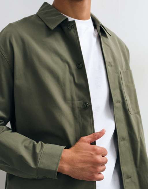 ARKET sobrecamisa extragrande de sarga de algodón puro en caqui, 5 de 5