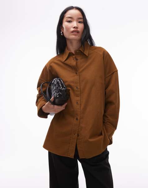 ARKET soft cord relaxed fit shirt in brown - view 1