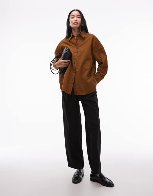 ARKET soft cord relaxed fit shirt in brown, 2 of 4