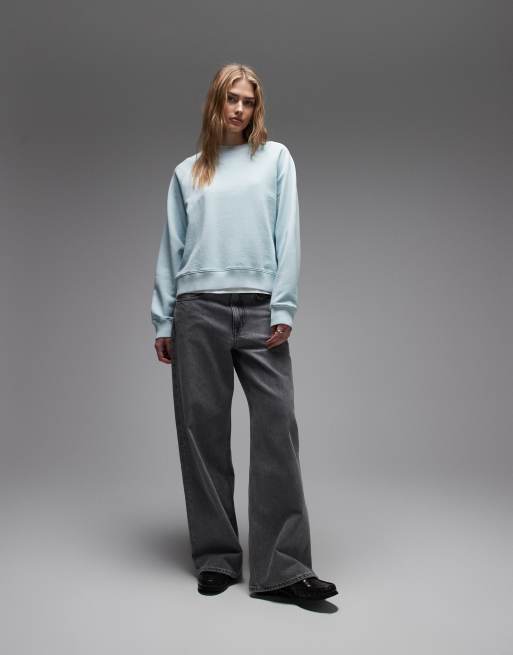 ARKET soft crew neck terry sweatshirt in aqua blue, 2 of 4