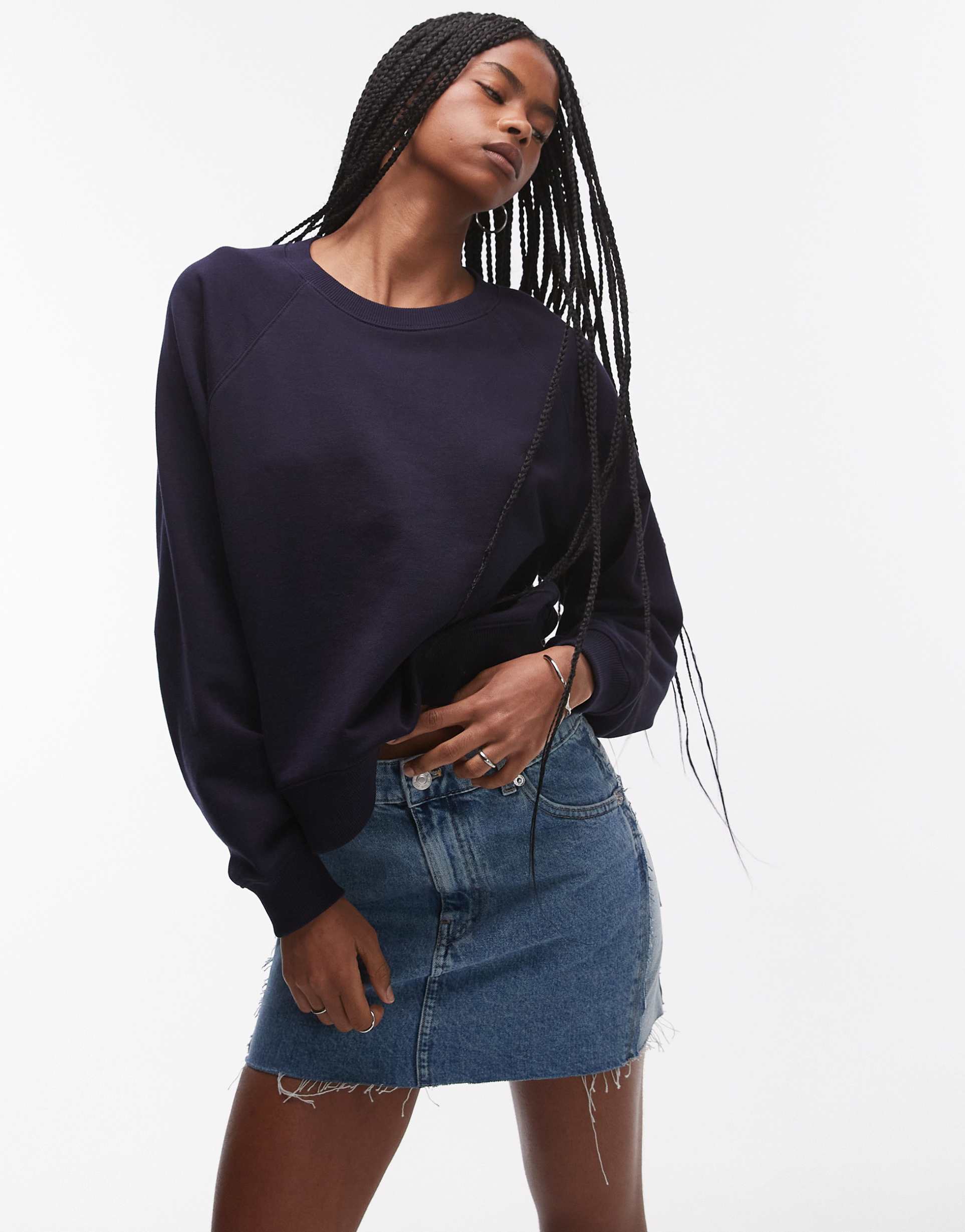 arket soft crew neck terry sweatshirt in dark blue