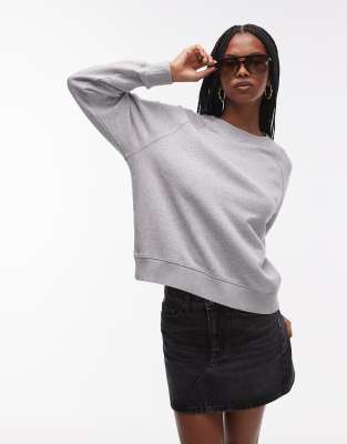 soft crew neck terry sweatshirt in gray melange