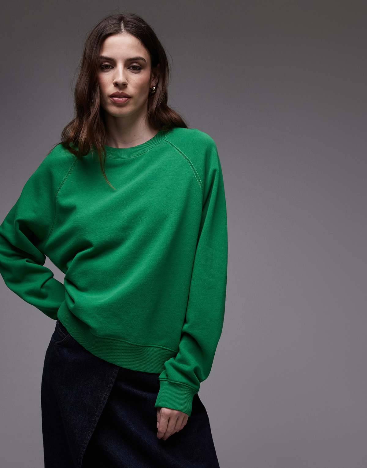 ARKET soft crew neck terry sweatshirt in green
