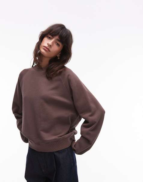 ARKET soft crew neck terrycloth sweatshirt in brown - view 1