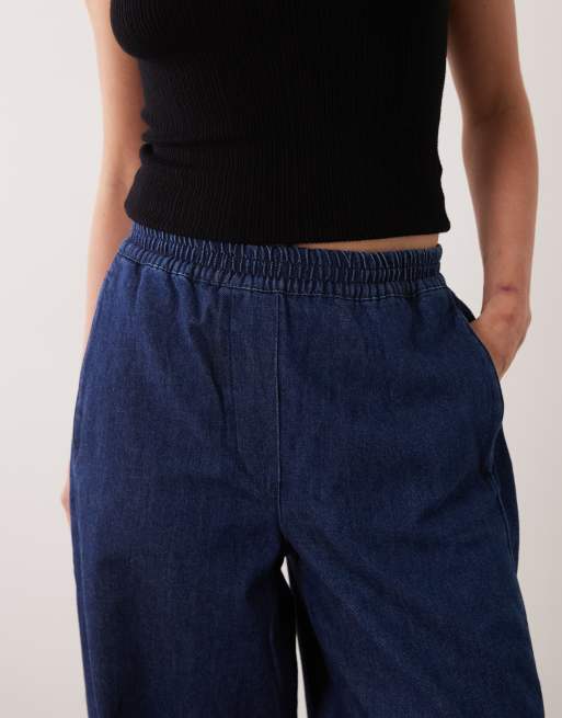 ARKET soft denim barrel leag jeans in dark blue wash, 4 of 5