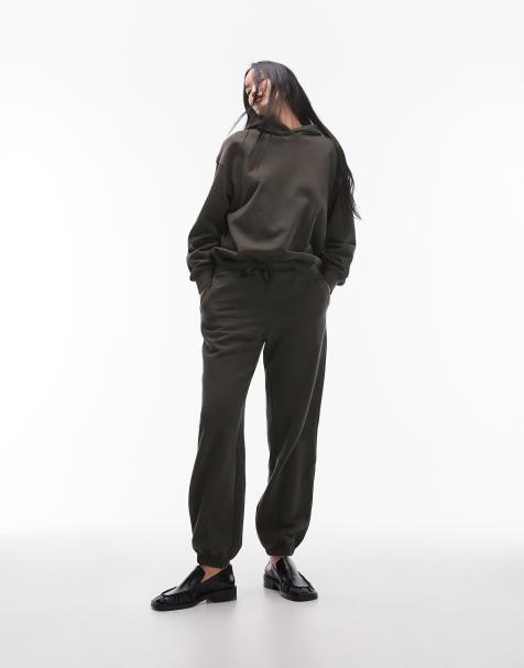 ARKET soft jersey joggers with elasticated cuff in khaki green - view 1