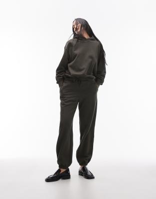 Arket Soft Jersey Sweatpants With Elasticated Cuff In Khaki Green