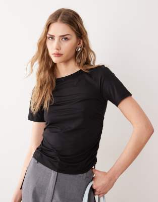 Arket Soft Jersey T-shirt With Cinched Sides In Black