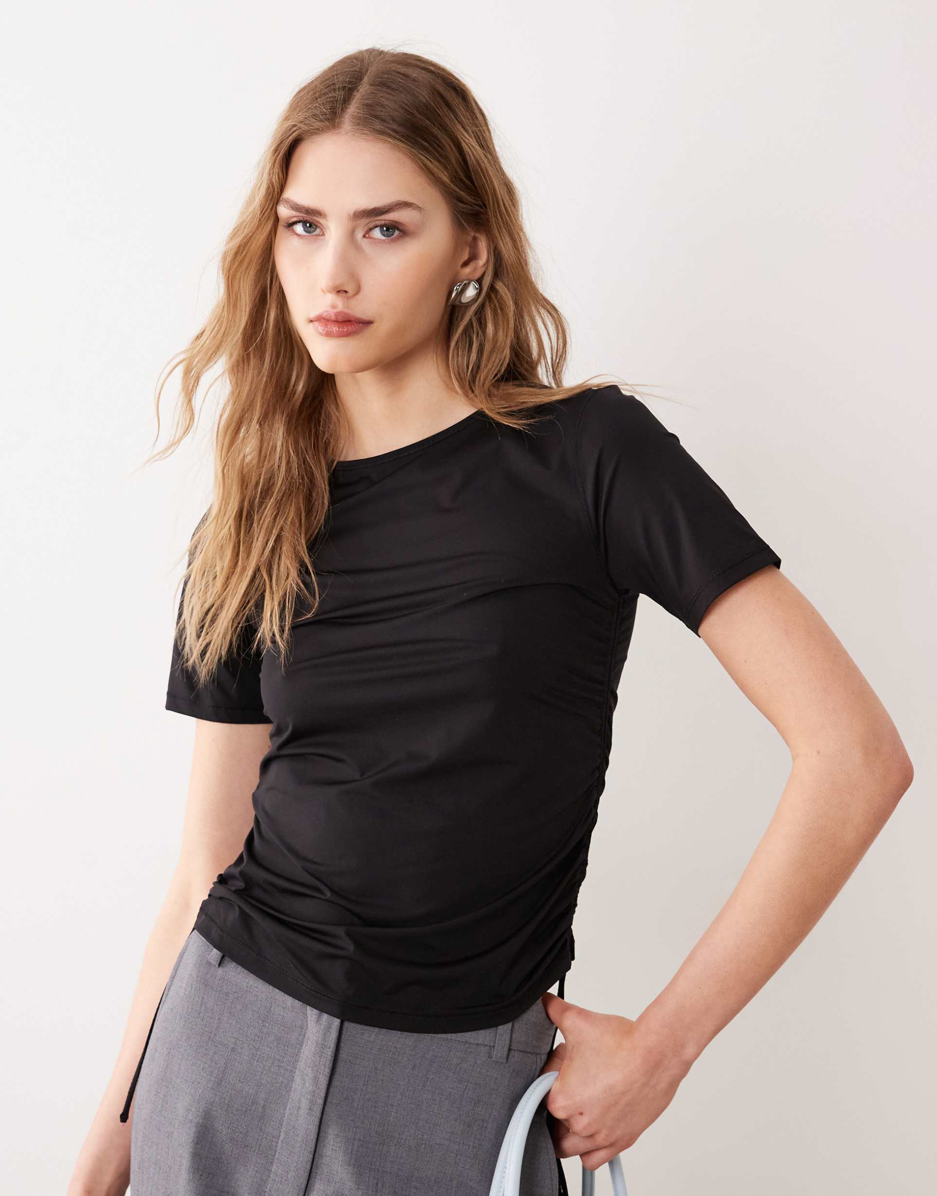 arket soft jersey t-shirt with cinched sides in black