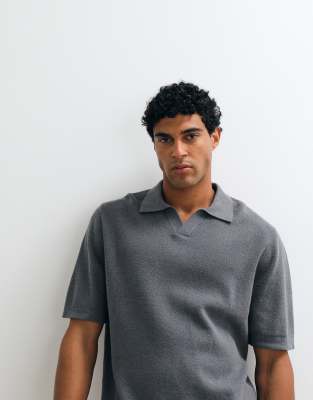Arket Soft Linen Mix Short Sleeve Polo Shirt In Gray