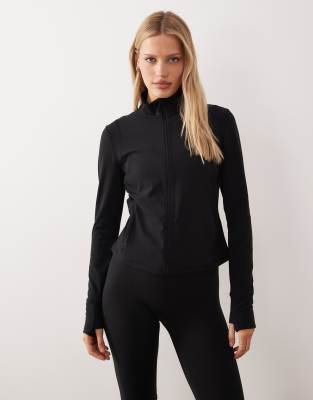 Arket Soft Seamless Zip Up Jacket In Black