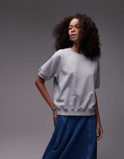 ARKET soft terry sweatshirt with short sleeves in grey melange - view 1
