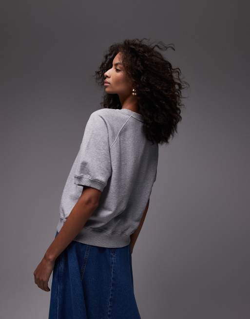 ARKET soft terry sweatshirt with short sleeves in grey melange