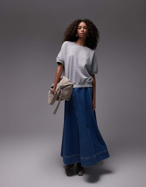 ARKET soft terry sweatshirt with short sleeves in grey melange