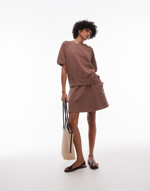 ARKET soft terry sweatshirt with short sleeves in washed brown