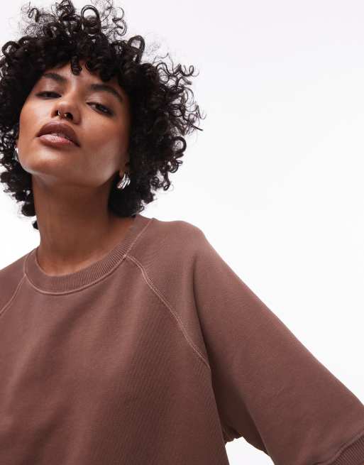ARKET soft terry sweatshirt with short sleeves in washed brown