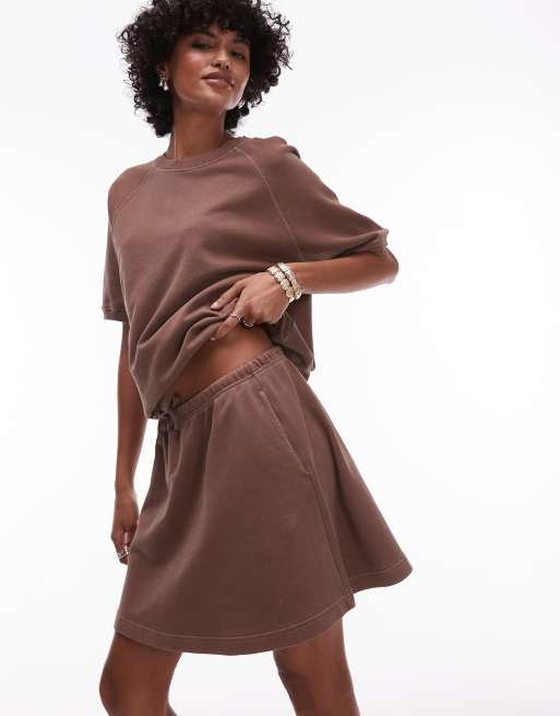 ARKET soft touch elasticized waist mini skirt in brown, 2 of 5