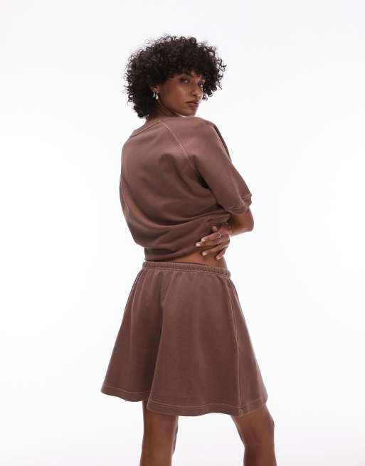 ARKET soft touch elasticized waist mini skirt in brown, 3 of 5