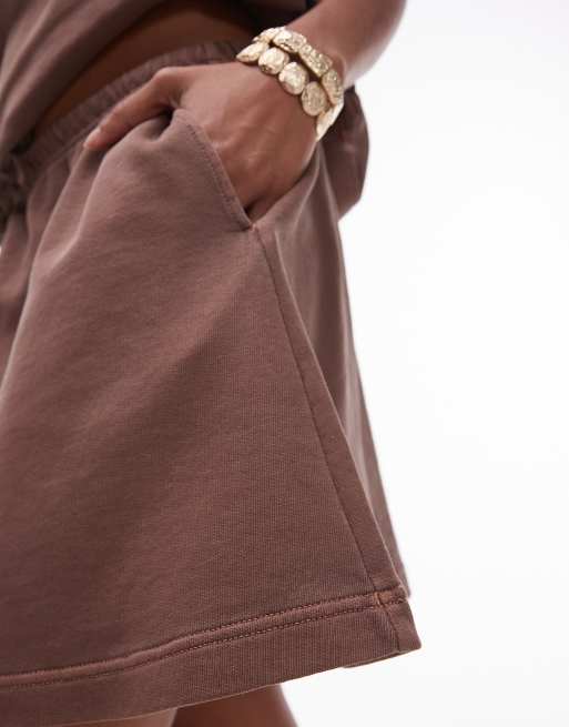 ARKET soft touch elasticized waist mini skirt in brown, 4 of 5