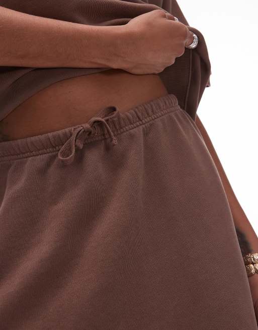 ARKET soft touch elasticized waist mini skirt in brown, 5 of 5