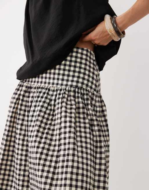 ARKET - Sort pull-on-midinederdel med gingham-print i bomuldsblanding , 3 af 5