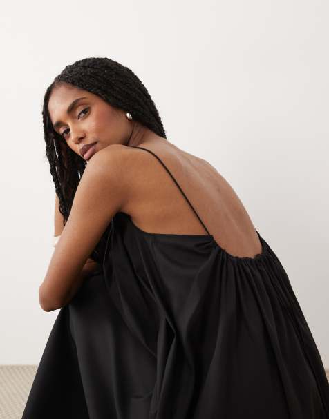 ARKET spaghetti strap beach maxi dress in black - view 1