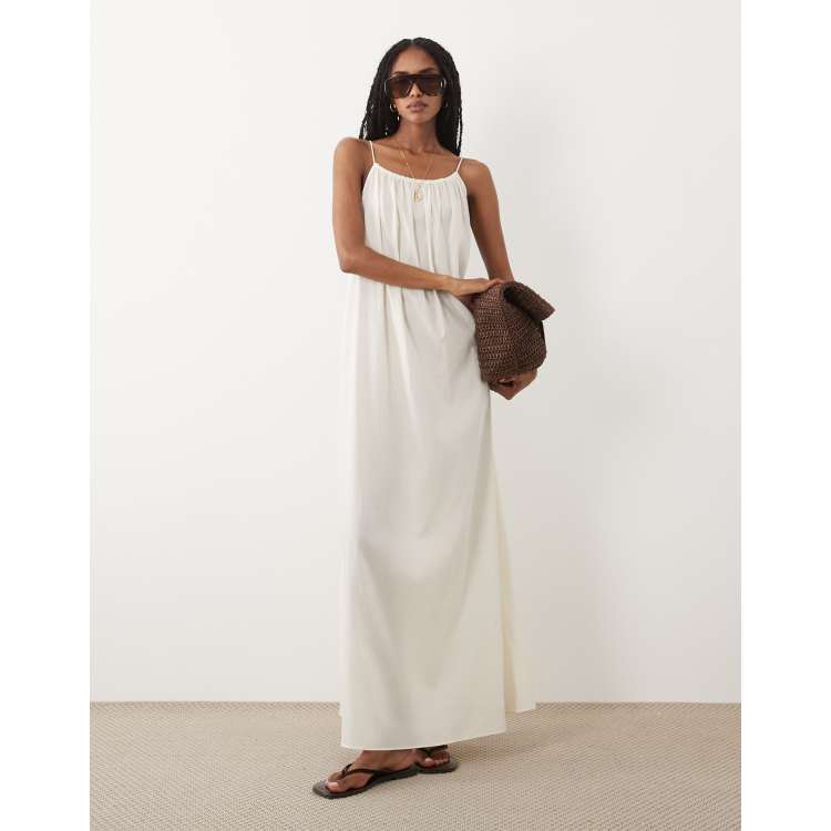 white spaghetti strap beach dress Summer White Spaghetti Strap Maxi Beach Dress