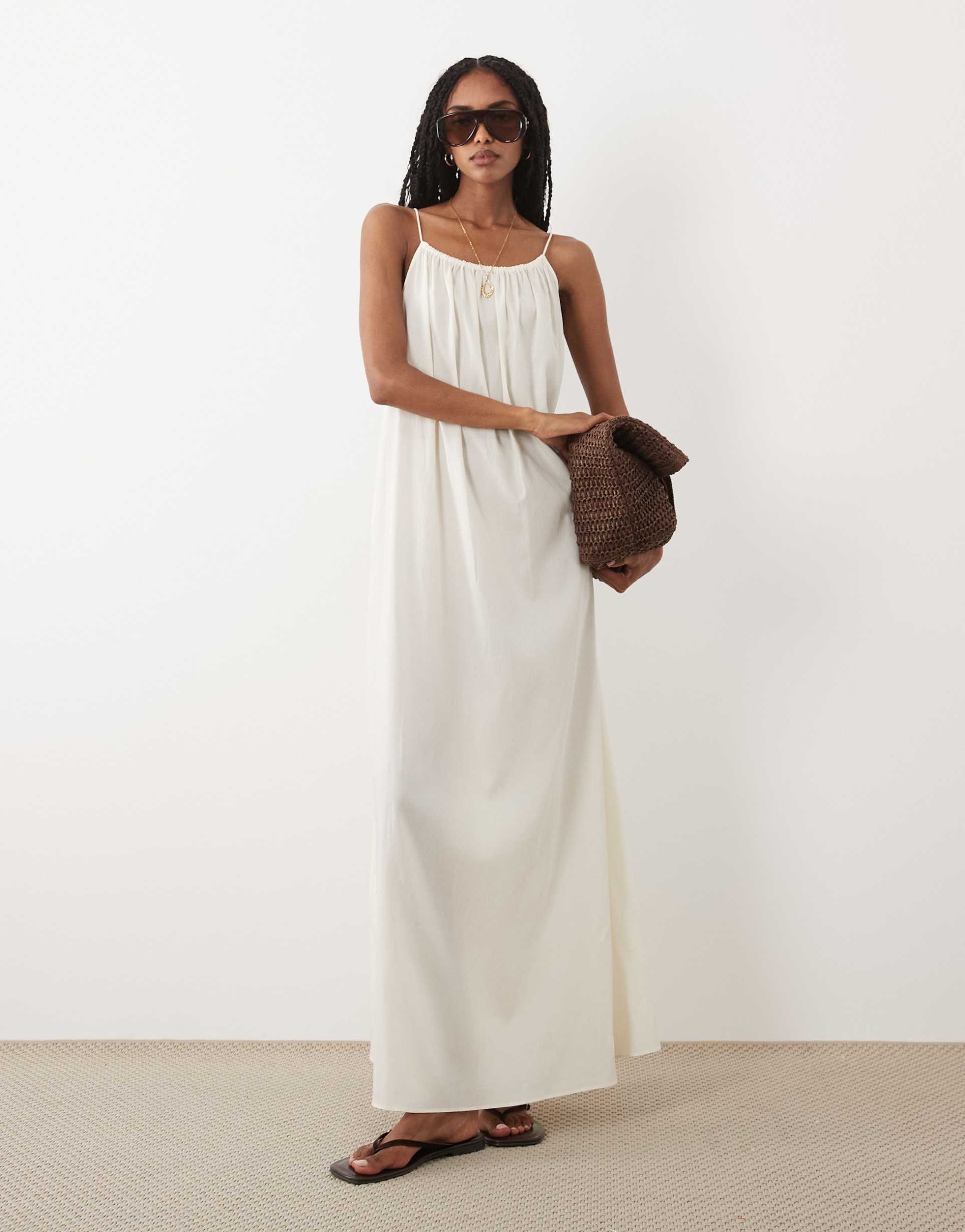 arket spaghetti strap beach maxi dress in white
