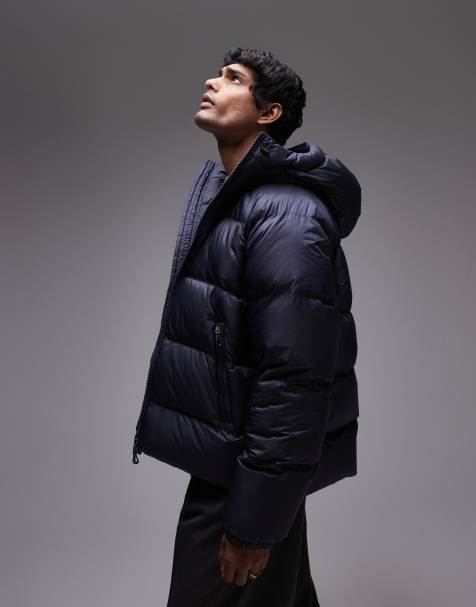 ARKET sporty down jacket with hood in blue - view 1