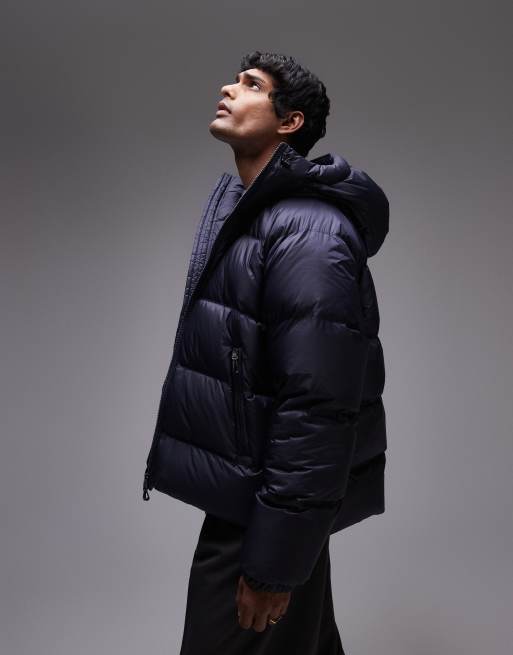 ARKET sporty down jacket with hood in blue ASOS