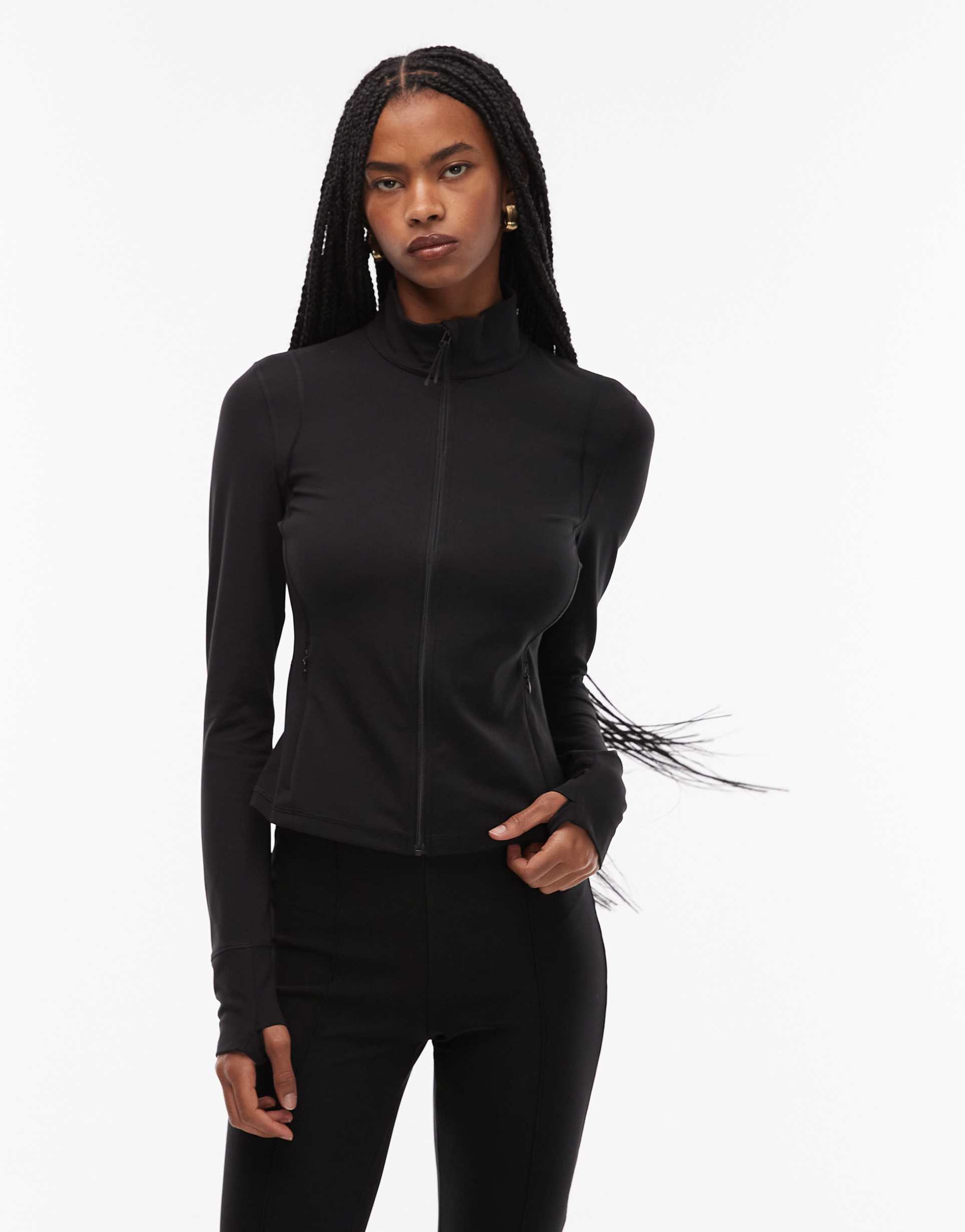 arket sporty fitted paneled jacket with zip front in black