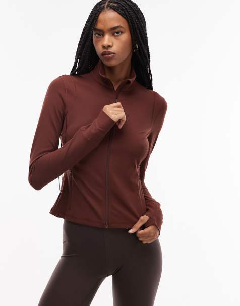 ARKET sporty fitted panelled jacket with zip front in brown - view 1